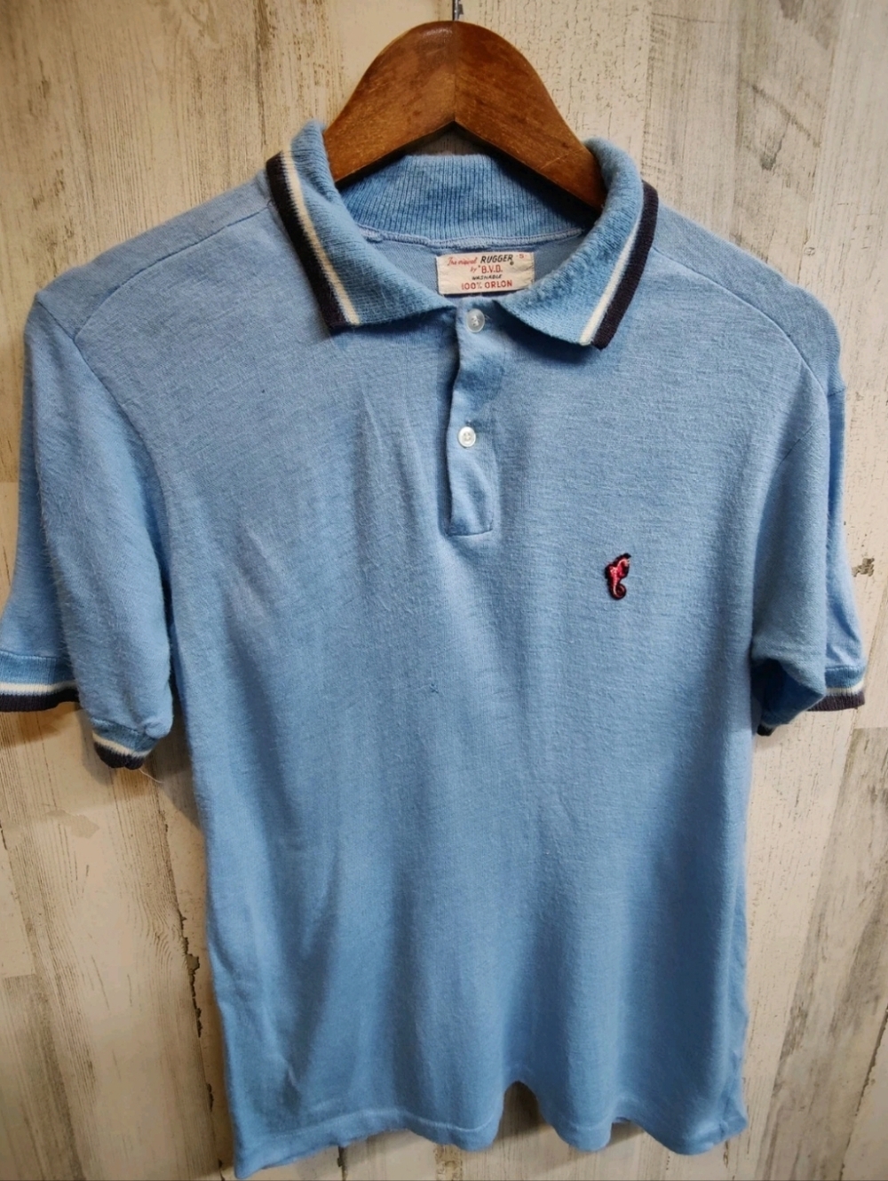 VTG 60s B.V.D Original Rugger Embroidered Seahorse Polo Shirt Men's Small Short